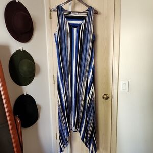 Tommy Bahama Brighton Blues Striped Maxi Dress With Handkerchief Hem Size L